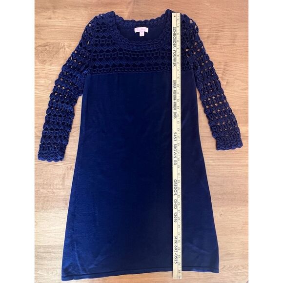Lilly Pulitzer Kariana Sweater Shift Dress Med Navy Blue Merino Wool Crocheted - Picture 5 of 9